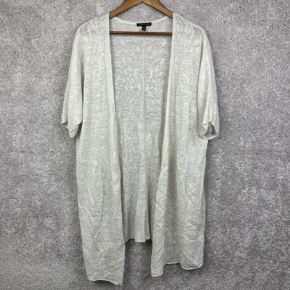 Eileen Fisher Hemp Cardigan Open Front Knit‎ Lightweight Ivory Womens XL Beachy